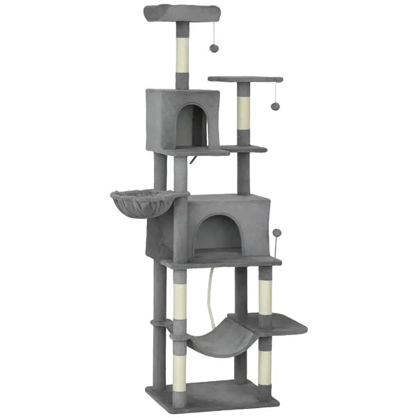 PawHut Multi-Level Cat Tower, 80 Inch Tall Cat Tree, with 2 Condos, 2 Hammocks, 6 Sisal Scratching Posts, Dark Gray - product image 1