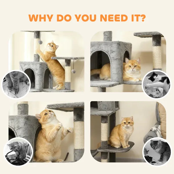 PawHut Multi-Level Cat Tower, 80 Inch Tall Cat Tree, with 2 Condos, 2 Hammocks, 6 Sisal Scratching Posts, Dark Gray - product image 9