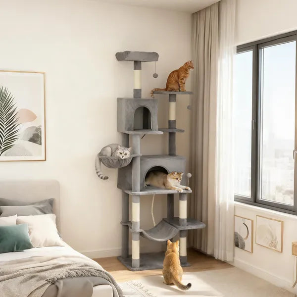 PawHut Multi-Level Cat Tower, 80 Inch Tall Cat Tree, with 2 Condos, 2 Hammocks, 6 Sisal Scratching Posts, Dark Gray - product image 2