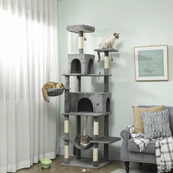 PawHut Multi-Level Cat Tower, 80 Inch Tall Cat Tree, with 2 Condos, 2 Hammocks, 6 Sisal Scratching Posts, Dark Gray - product image 10