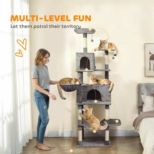 PawHut Multi-Level Cat Tower, 80 Inch Tall Cat Tree, with 2 Condos, 2 Hammocks, 6 Sisal Scratching Posts, Dark Gray - product image 4