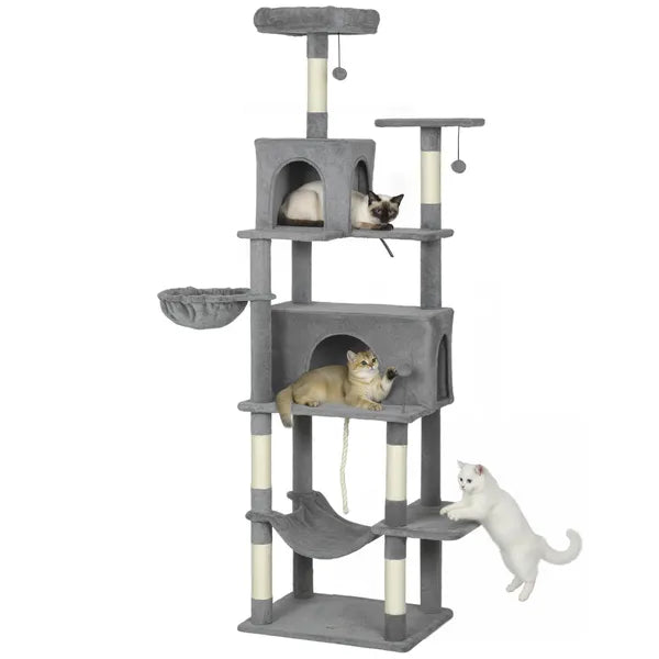 PawHut Multi-Level Cat Tower, 80 Inch Tall Cat Tree, with 2 Condos, 2 Hammocks, 6 Sisal Scratching Posts, Dark Gray - product image 11