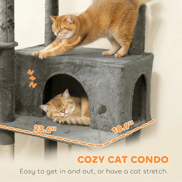 PawHut Multi-Level Cat Tower, 80 Inch Tall Cat Tree, with 2 Condos, 2 Hammocks, 6 Sisal Scratching Posts, Dark Gray - product image 5