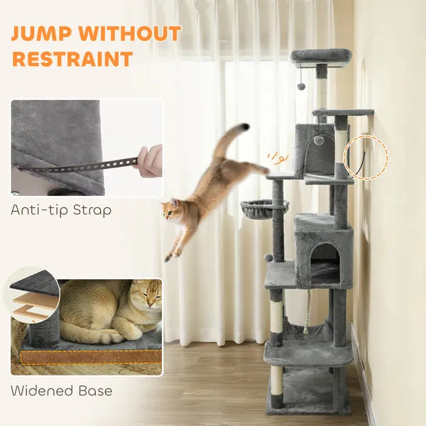 PawHut Multi-Level Cat Tower, 80 Inch Tall Cat Tree, with 2 Condos, 2 Hammocks, 6 Sisal Scratching Posts, Dark Gray - product image 8