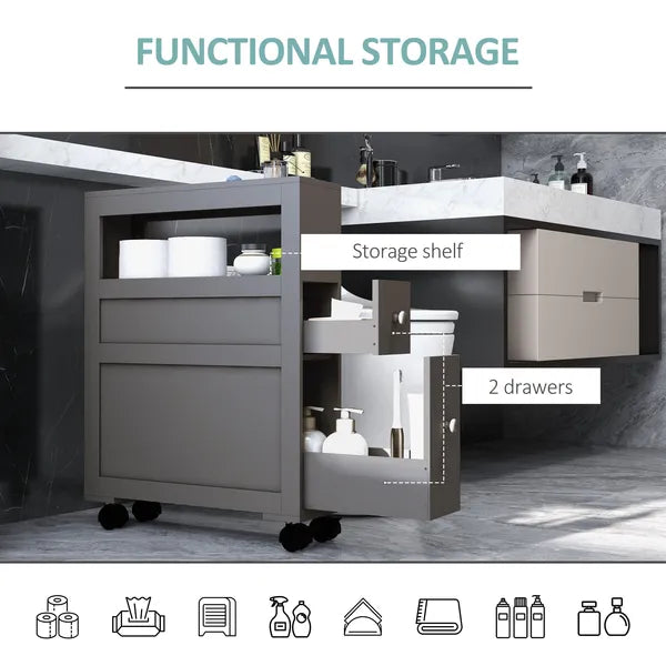 HOMCOM Narrow Bathroom Storage Cabinet Space Saving Toilet Paper Holder with Drawers Rolling Wheels,Gray - product image 6