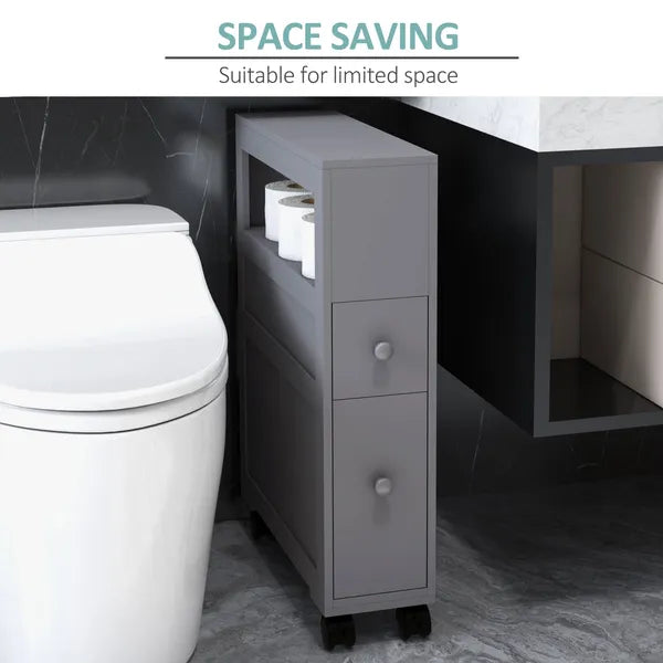 HOMCOM Narrow Bathroom Storage Cabinet Space Saving Toilet Paper Holder with Drawers Rolling Wheels,Gray - product image 5