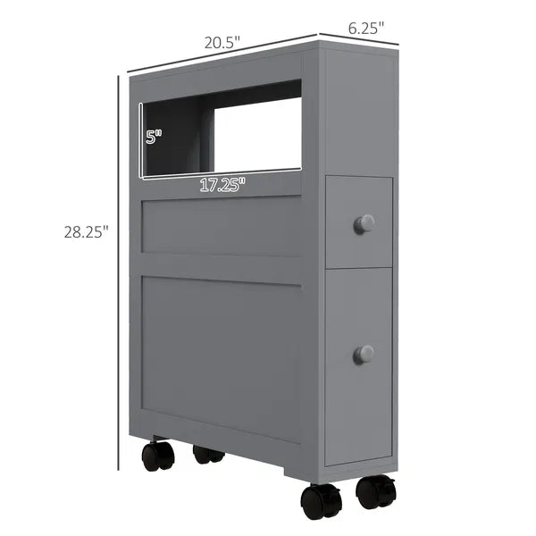 HOMCOM Narrow Bathroom Storage Cabinet Space Saving Toilet Paper Holder with Drawers Rolling Wheels,Gray - product image 3