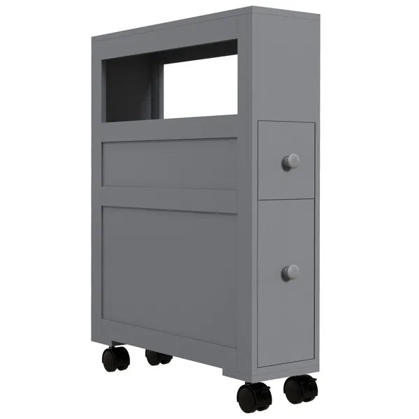 HOMCOM Narrow Bathroom Storage Cabinet Space Saving Toilet Paper Holder with Drawers Rolling Wheels,Gray - product image 11