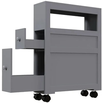 HOMCOM Narrow Bathroom Storage Cabinet Space Saving Toilet Paper Holder with Drawers Rolling Wheels,Gray - product image 1