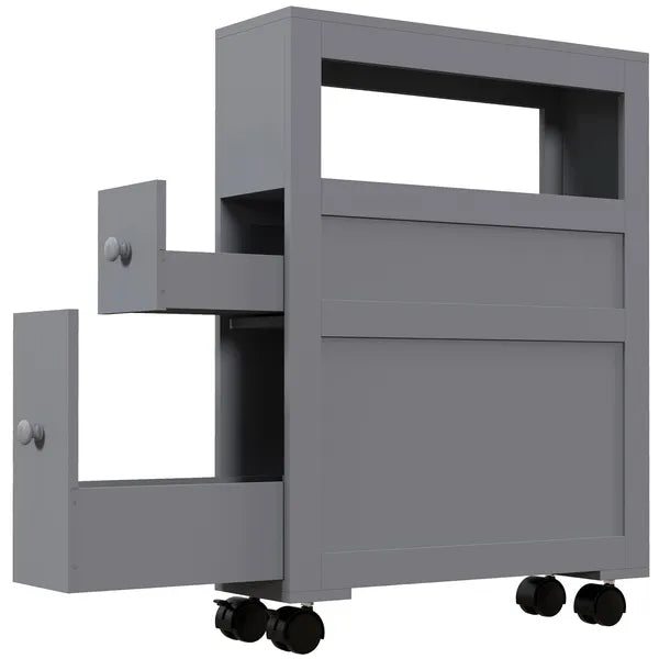 HOMCOM Narrow Bathroom Storage Cabinet Space Saving Toilet Paper Holder with Drawers Rolling Wheels,Gray - product image 1