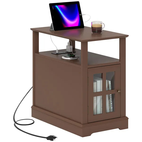 Narrow Side Table End Table with Charging Station, USB Ports, Modern End Table with Storage for Living Room, Brown - product image 11