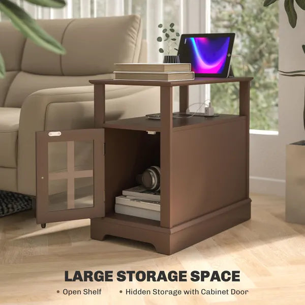 Narrow Side Table End Table with Charging Station, USB Ports, Modern End Table with Storage for Living Room, Brown - product image 5
