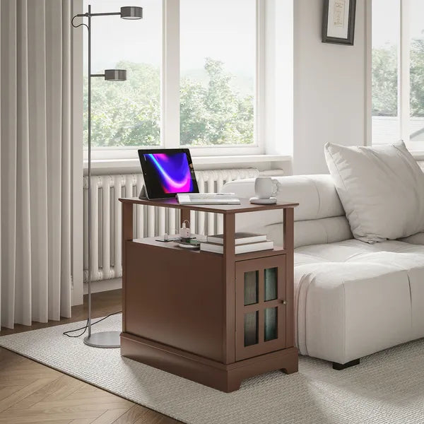 Narrow Side Table End Table with Charging Station, USB Ports, Modern End Table with Storage for Living Room, Brown - product image 10