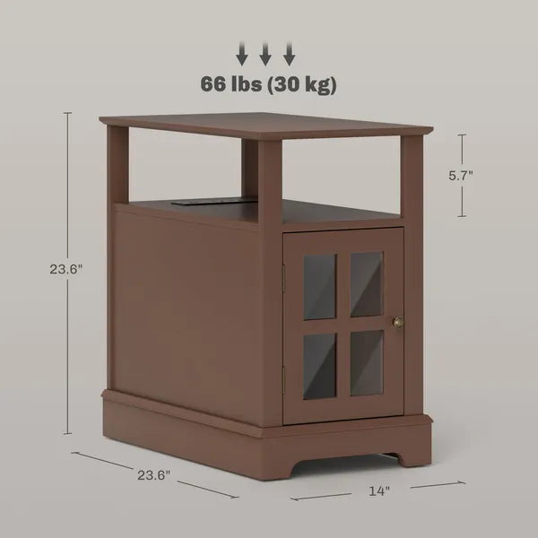 Narrow Side Table End Table with Charging Station, USB Ports, Modern End Table with Storage for Living Room, Brown - product image 3