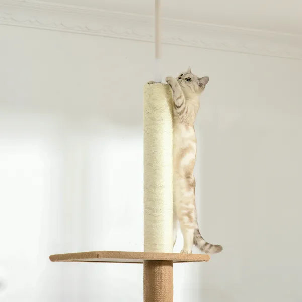 Natural Floor-to-Ceiling Cat Tree, Sisal-Covered Scratching Posts, Light Brown - product image 9