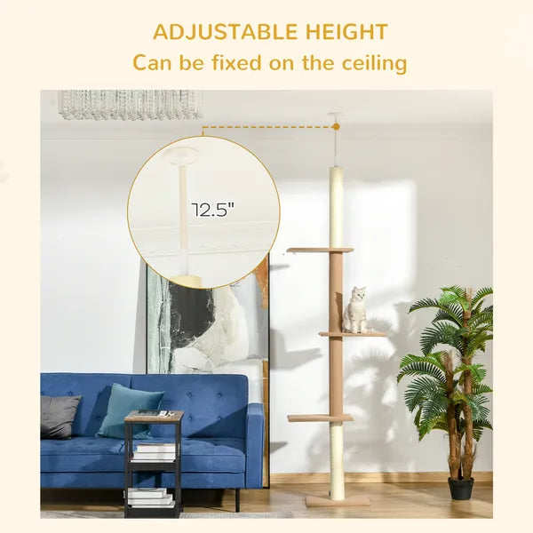 Natural Floor-to-Ceiling Cat Tree, Sisal-Covered Scratching Posts, Light Brown - product image 5