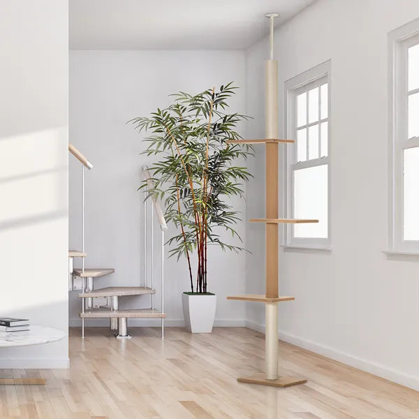 Natural Floor-to-Ceiling Cat Tree, Sisal-Covered Scratching Posts, Light Brown - product image 10