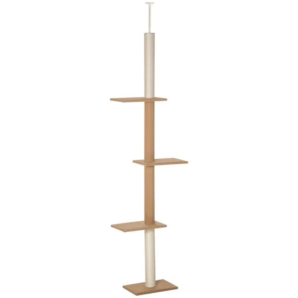 Natural Floor-to-Ceiling Cat Tree, Sisal-Covered Scratching Posts, Light Brown - product image 1