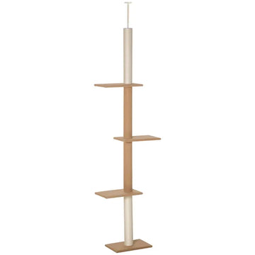 Natural Floor-to-Ceiling Cat Tree, Sisal-Covered Scratching Posts, Light Brown - product image 1
