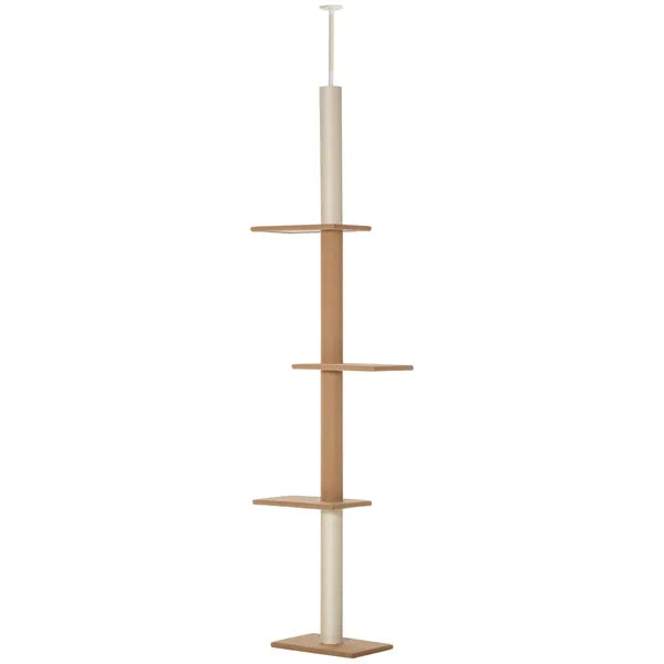 Natural Floor-to-Ceiling Cat Tree, Sisal-Covered Scratching Posts, Light Brown - product image 11
