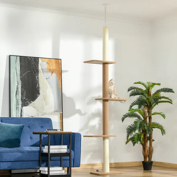 Natural Floor-to-Ceiling Cat Tree, Sisal-Covered Scratching Posts, Light Brown - product image 2