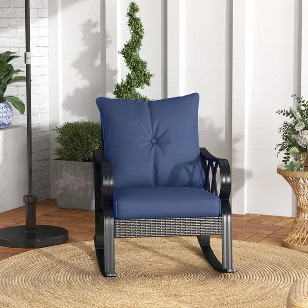 Nautical Rocking Chair, Outdoor Wicker Rattan, Blue Cushions, Porch Relaxation - product image 7