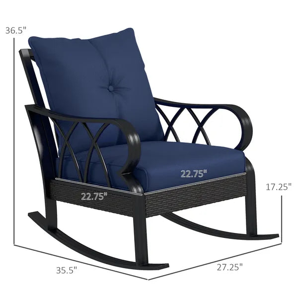 Nautical Rocking Chair, Outdoor Wicker Rattan, Blue Cushions, Porch Relaxation - product image 3