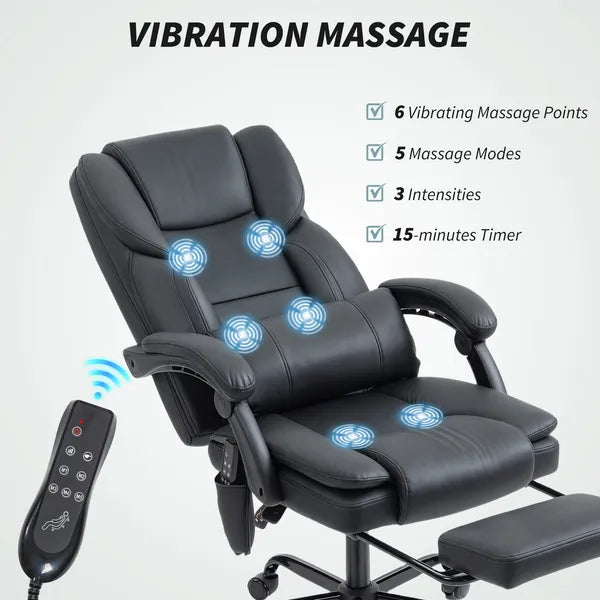 Office Chair with Massage, Pet-Friendly Faux Leather Reclining Desk Chair with Lumbar Support, Footrest, Black - product image 4