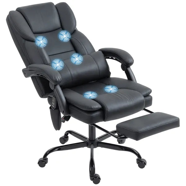 Office Chair with Massage, Pet-Friendly Faux Leather Reclining Desk Chair with Lumbar Support, Footrest, Black - product image 11