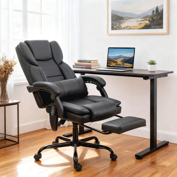 Office Chair with Massage, Pet-Friendly Faux Leather Reclining Desk Chair with Lumbar Support, Footrest, Black - product image 2