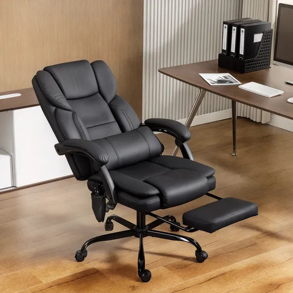 Office Chair with Massage, Pet-Friendly Faux Leather Reclining Desk Chair with Lumbar Support, Footrest, Black - product image 10