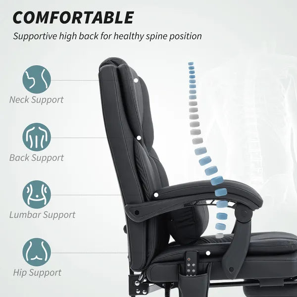 Office Chair with Massage, Pet-Friendly Faux Leather Reclining Desk Chair with Lumbar Support, Footrest, Black - product image 5