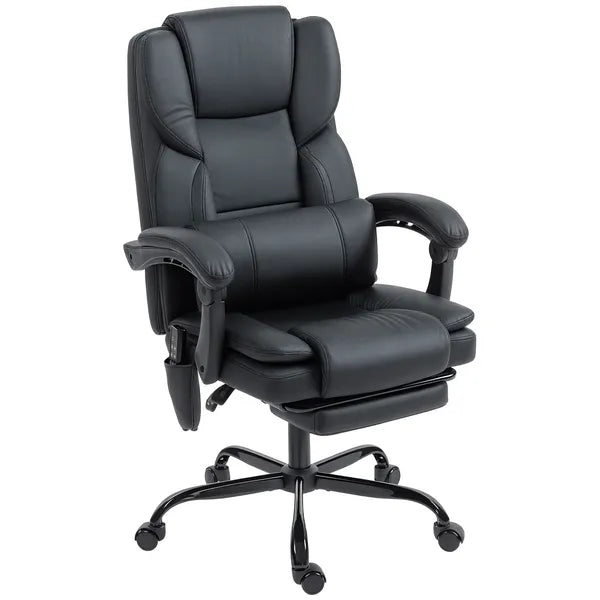 Office Chair with Massage, Pet-Friendly Faux Leather Reclining Desk Chair with Lumbar Support, Footrest, Black - product image 1