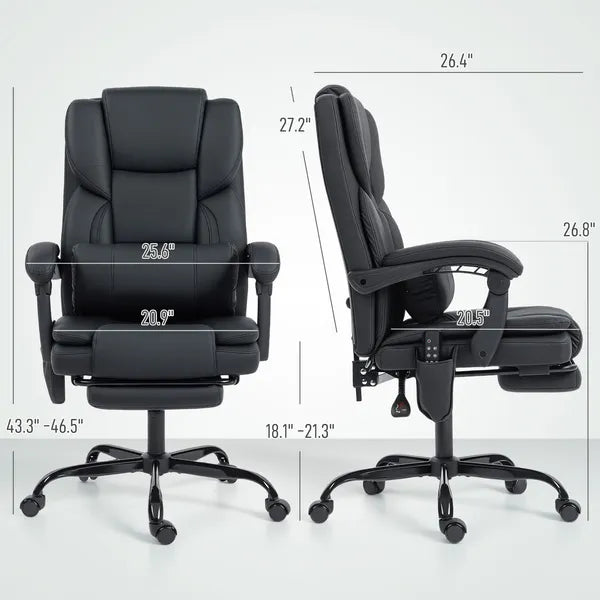 Office Chair with Massage, Pet-Friendly Faux Leather Reclining Desk Chair with Lumbar Support, Footrest, Black - product image 3