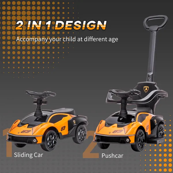 Licensed Lamborghini 2 in 1 Toddler Ride On Push Car with Horn and Storage, Orange - product image 4