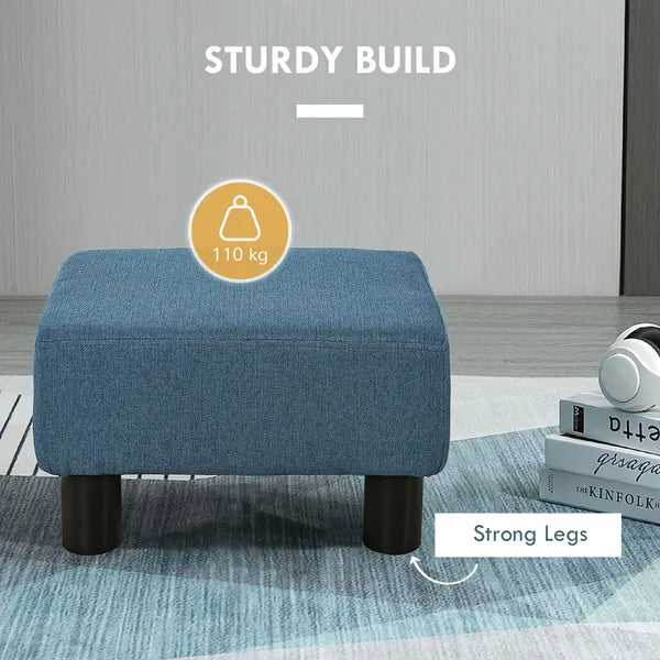 HOMCOM Ottoman Foot Rest Small Foot Stool Linen Fabric Cube for Living Room Blue - product image 5