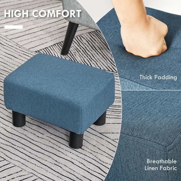 HOMCOM Ottoman Foot Rest Small Foot Stool Linen Fabric Cube for Living Room Blue - product image 4