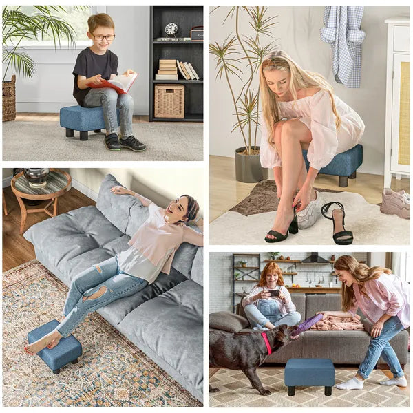 HOMCOM Ottoman Foot Rest Small Foot Stool Linen Fabric Cube for Living Room Blue - product image 6