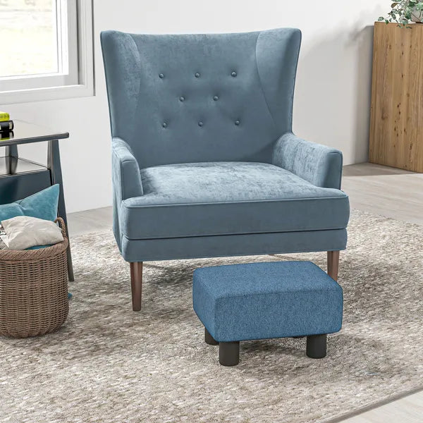 HOMCOM Ottoman Foot Rest Small Foot Stool Linen Fabric Cube for Living Room Blue - product image 2