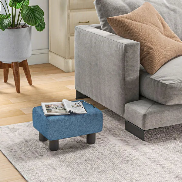 HOMCOM Ottoman Foot Rest Small Foot Stool Linen Fabric Cube for Living Room Blue - product image 10