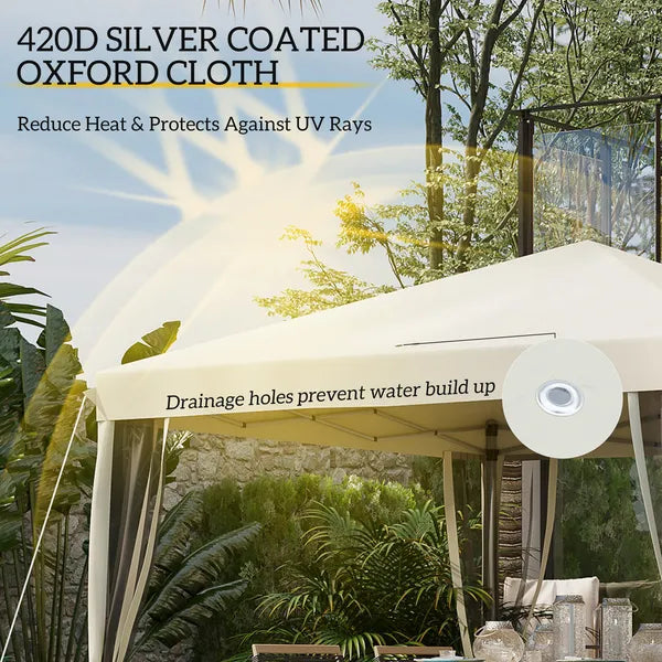 Outsunny Outdoor 10 x 10 Canopy Pop-Up Tent with Sidewalls Instant Setup 4 Mesh Walls for Party Events Beige - product image 5