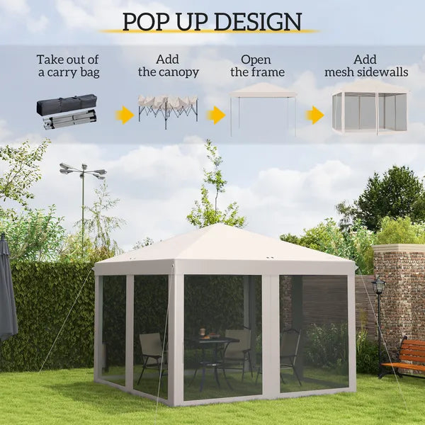 Outsunny Outdoor 10 x 10 Canopy Pop-Up Tent with Sidewalls Instant Setup 4 Mesh Walls for Party Events Beige - product image 4