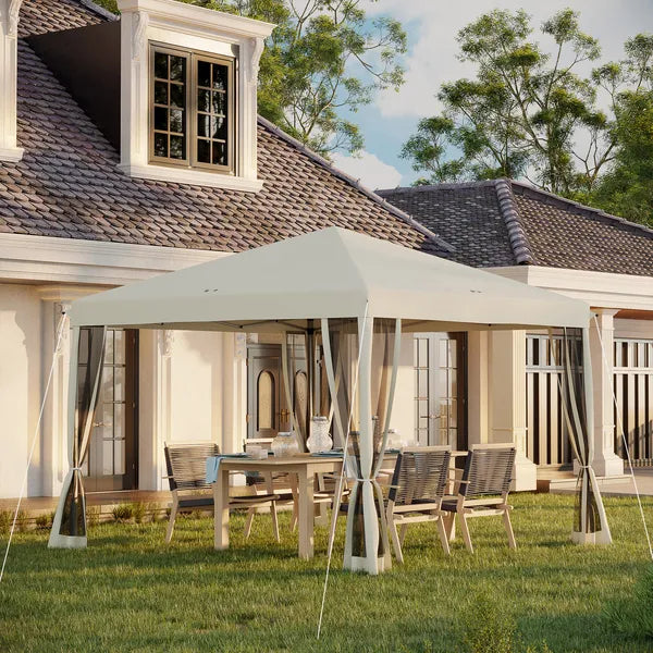 Outsunny Outdoor 10 x 10 Canopy Pop-Up Tent with Sidewalls Instant Setup 4 Mesh Walls for Party Events Beige - product image 2