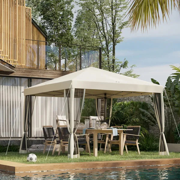 Outsunny Outdoor 10 x 10 Canopy Pop-Up Tent with Sidewalls Instant Setup 4 Mesh Walls for Party Events Beige - product image 10