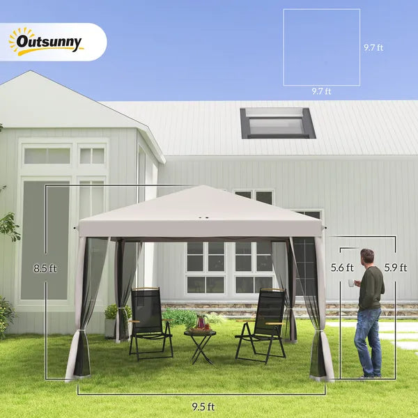 Outsunny Outdoor 10 x 10 Canopy Pop-Up Tent with Sidewalls Instant Setup 4 Mesh Walls for Party Events Beige - product image 3