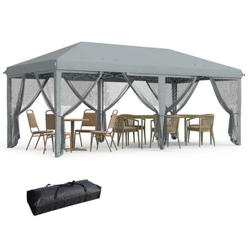 Outsunny Outdoor 10' x 20' Patio Gazebo Outdoor Pop-Up Canopy with Sidewalls, 6 Mesh Walls for Party, Events, Backyard, Lawn, Gray - product image 1