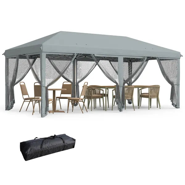 Outsunny Outdoor 10' x 20' Patio Gazebo Outdoor Pop-Up Canopy with Sidewalls, 6 Mesh Walls for Party, Events, Backyard, Lawn, Gray - product image 1