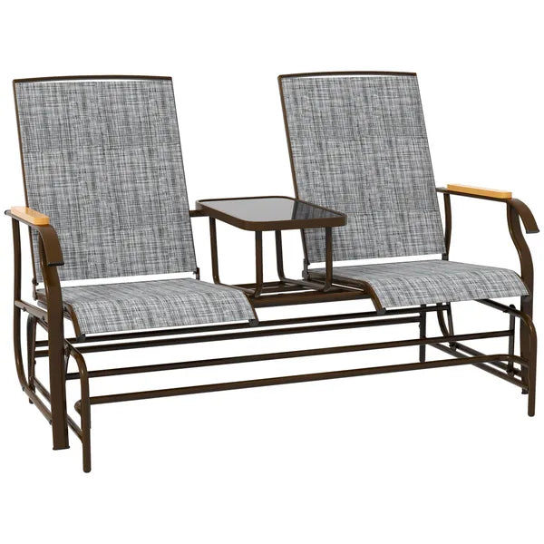 Outdoor 2-Person Glider Bench, Outside Swing Glider Chair Loveseat with Breathable Mesh, Table, Steel Frame - product image 1
