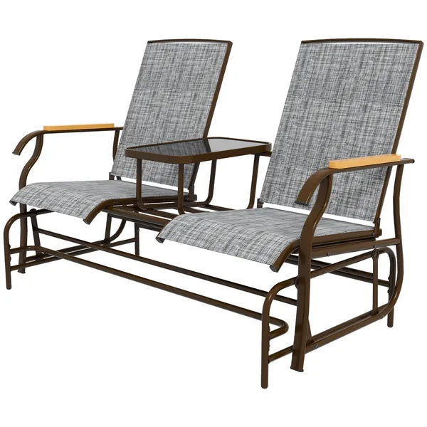 Outdoor 2-Person Glider Bench, Outside Swing Glider Chair Loveseat with Breathable Mesh, Table, Steel Frame - product image 11