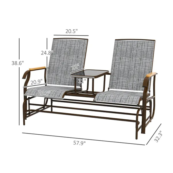Outdoor 2-Person Glider Bench, Outside Swing Glider Chair Loveseat with Breathable Mesh, Table, Steel Frame - product image 3